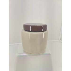 Vintage McCoy USA 214 Beige Stoneware Jar with Brown Lid 5"